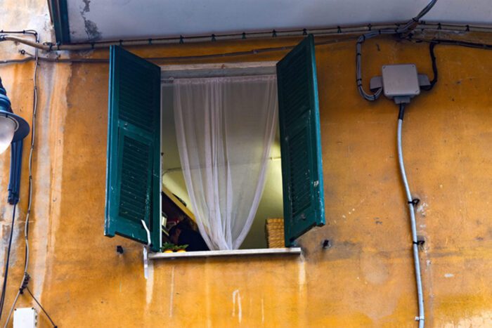 Framed Open Cafe Window, Cinque Terre, Italy, Original Photograph by Kim A. Bailey