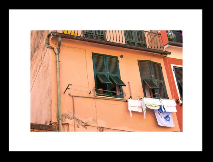 Framed Hanging Laundry, Cinque Terre, Italy, Original Photograph by Kim A. Bailey