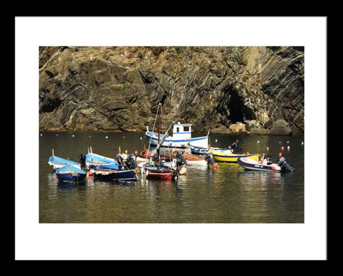 Framed Fishing Boats in the Bay, Cinque Terre, Italy. Original Photograph by Kim A. Bailey