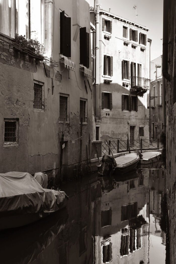 Framed Venice Canal in Black and White (Sepia Toned) Original Photograph by Kim A. Bailey
