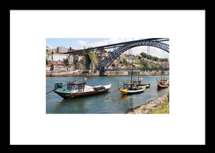Boats at Eiffel Bridge, Porto, Portugal. Original Photograph by Kim A. Bailey