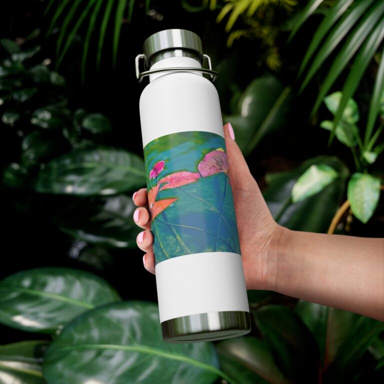 Copper Vacuum Insulated Bottle, 22oz "Water Lily Leaves (Pink and Green)" by Kim A. Bailey
