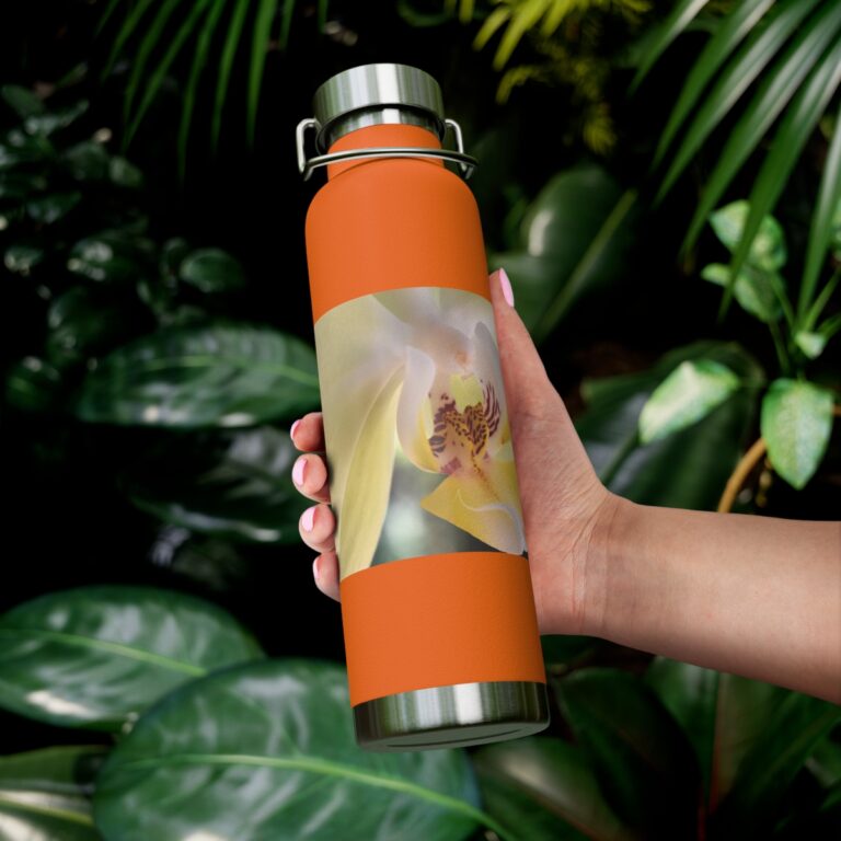 Copper Vacuum Insulated Bottle, 22oz "Yellow Orchid" by Kim A. Bailey