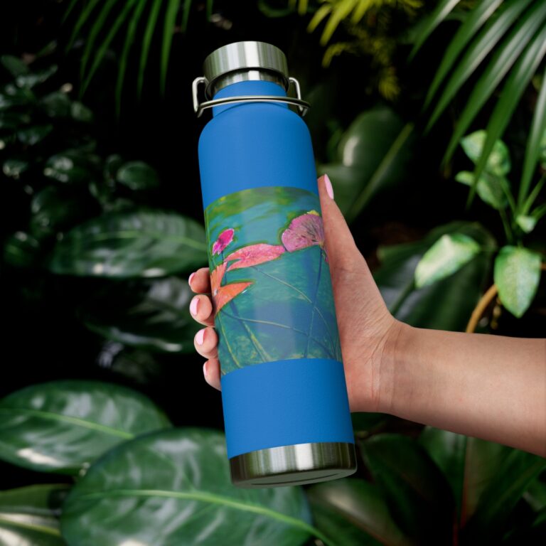 Copper Vacuum Insulated Bottle, 22oz "Water Lily Leaves (Pink and Green)" by Kim A. Bailey