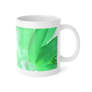 "Green Tinted Orchids" White Ceramic Mug