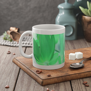 "Green Tinted Orchids" White Ceramic Mug