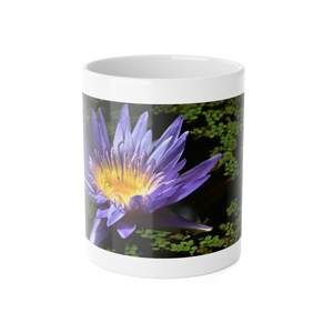 "Blue Aster Water Lily" White Ceramic Mug