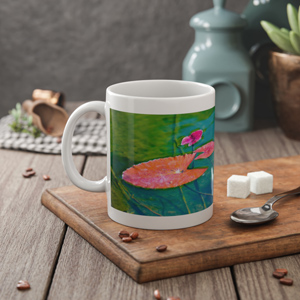 "Water Lily Leaves (Pink and Green)" White Ceramic Mug