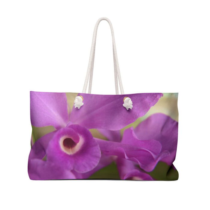 Purple Cattleya Orchids Weekender Tote Bag by Kim A. Bailey