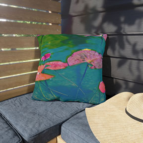 Water-Lilies-(Pink-and-Green)-Square-Outdoor-Pillow