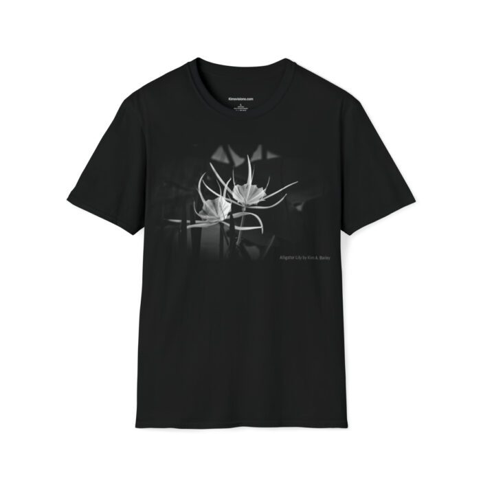 Black T-shirt featuring "Alligator Lily" photograph by Kim A. Bailey