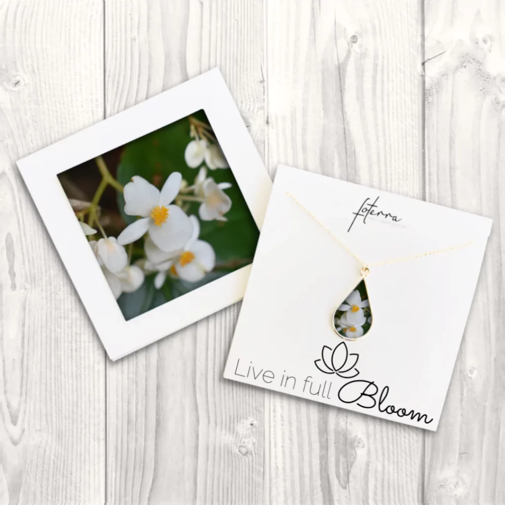 White Begonia Teardrop Necklace
